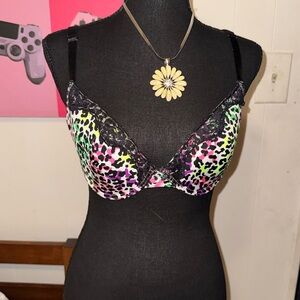 Leopard Print Lace Trim Bra